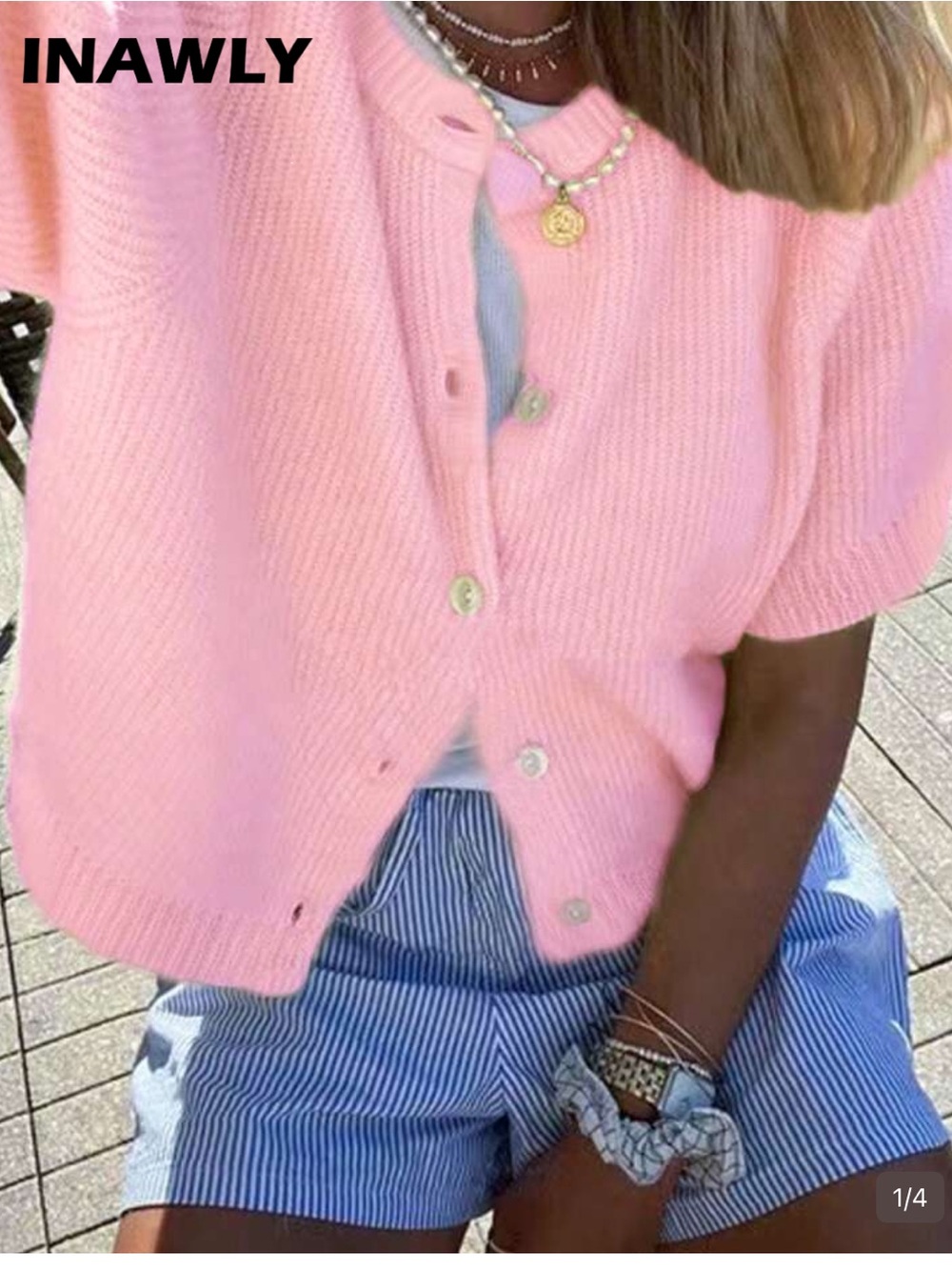 SHEIN Pink Short-Sleeve Knit Cardigan size xs